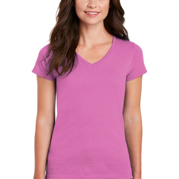 Ladies Heavy Cotton 100% Cotton V Neck T Shirt Thumbnail